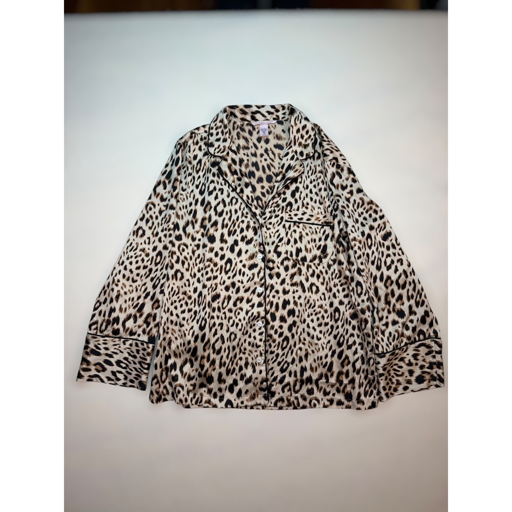 Victorias Secret Leopard Print‎ Satin Pajama Top Button Front Tan Brown Mens M